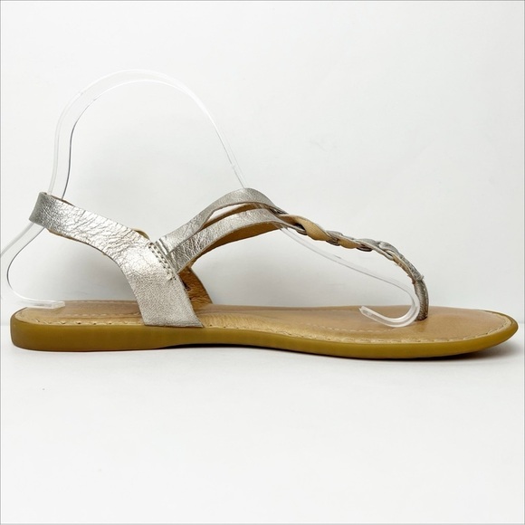 Born Lake Sandals 9M metallic leather braided flat buckle boho neutral strappy - Picture 6 of 12